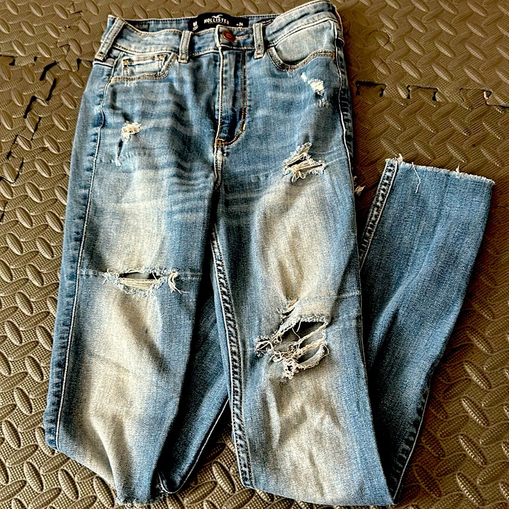 Ultra high-rise, super skinny distressed jean